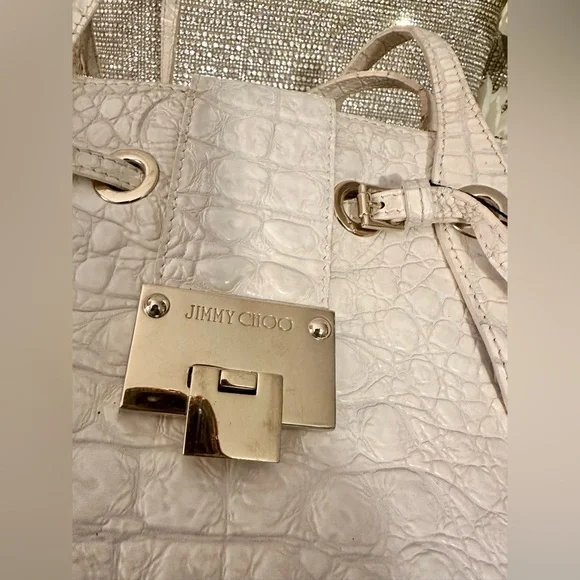 JIMMY CHOO Authentic Ivory Rhea Leather Croc Luxe Handbag - Picture 3 of 16